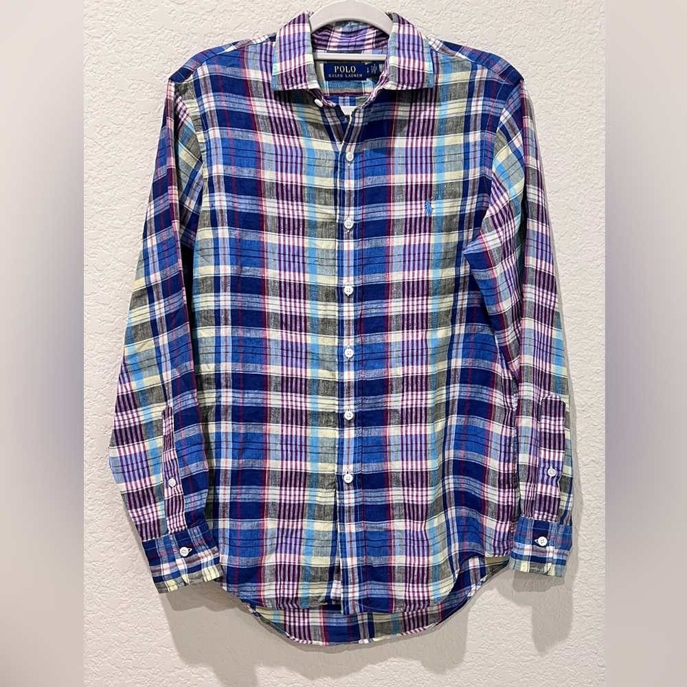 Polo Ralph Lauren 100% Linen Plaid Casual Button Down Shirt | Size Small Men’s